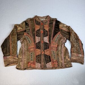 Urban Tribe Floral Embroidered Boho Patchwork Cottagecore Sz XL Tapestry Jacket